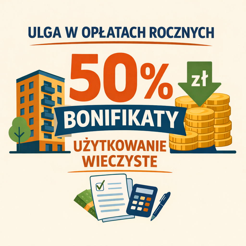 INFORMACJA DOTYCZĄCA UDZIELENIA 50% BONIFIKATY OD OPŁATY ROCZNEJ Z TYTUŁU UŻYTKOWANIA WIECZYSTEGO